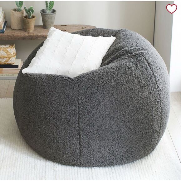 Pottery Barn Teen Sherpa Charcoal Bean Bag Chair Slipcover Large - Picture 1 of 7